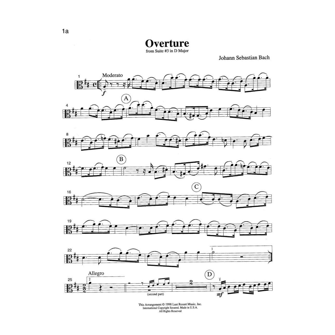 Music for Four, Volume 1 - Part 3 (Viola) - arranged by Daniel Kelley - Last Resort Music