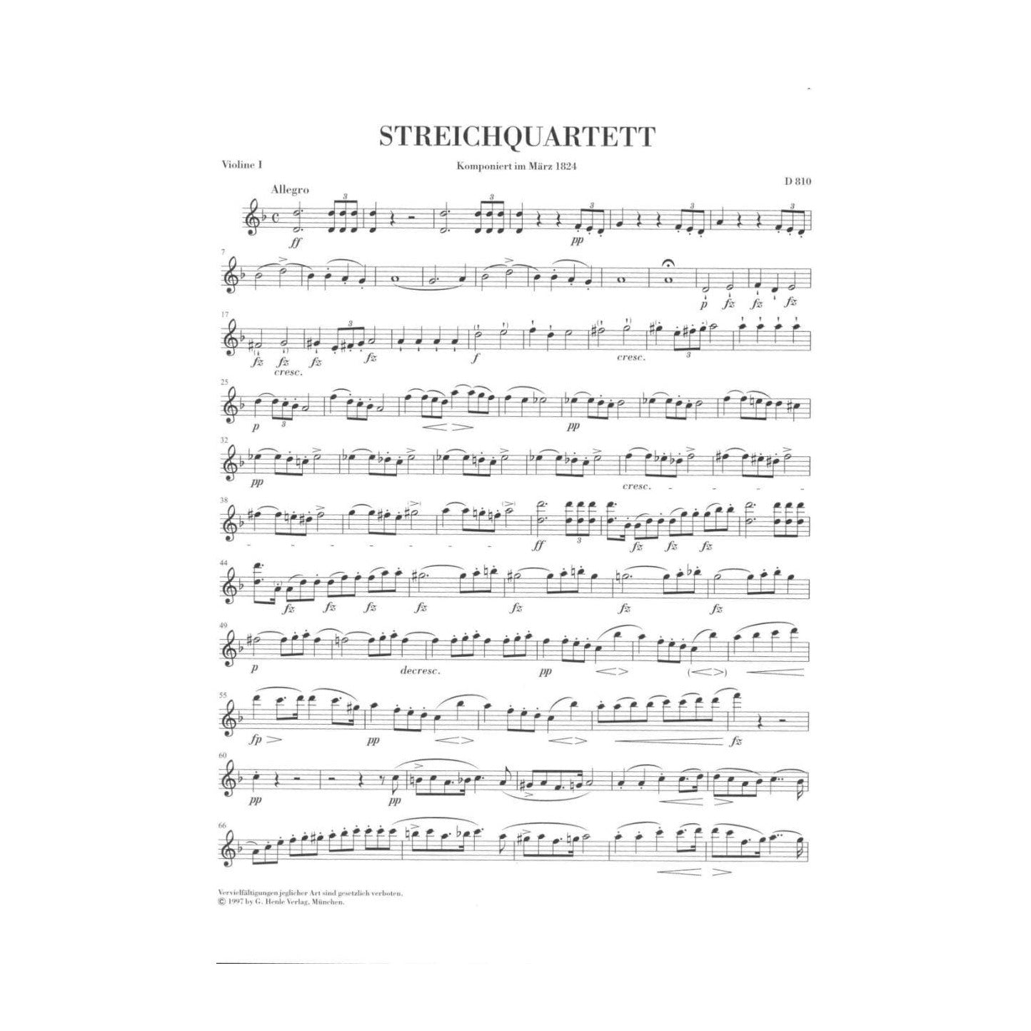 Schubert, Franz - Quartet in d minor D 810 URTEXT Published by G Henle Verlag