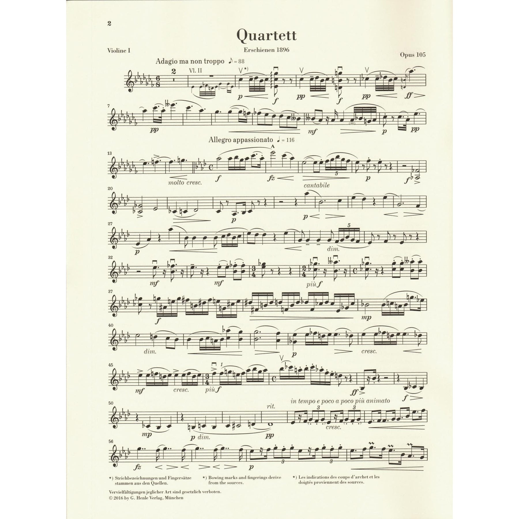 Dvorak, Antonin - String Quartet in A-flat major, op. 105 - for String Quartet - G. Henle Verlag URTEXT