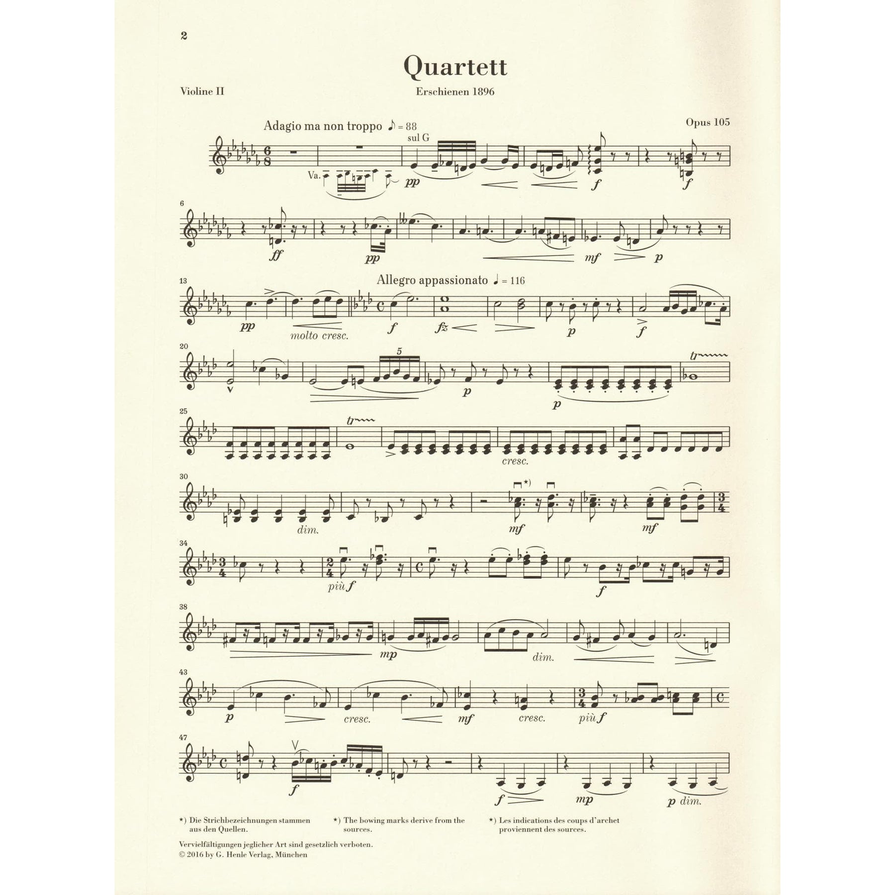 Dvorak, Antonin - String Quartet in A-flat major, op. 105 - for String Quartet - G. Henle Verlag URTEXT