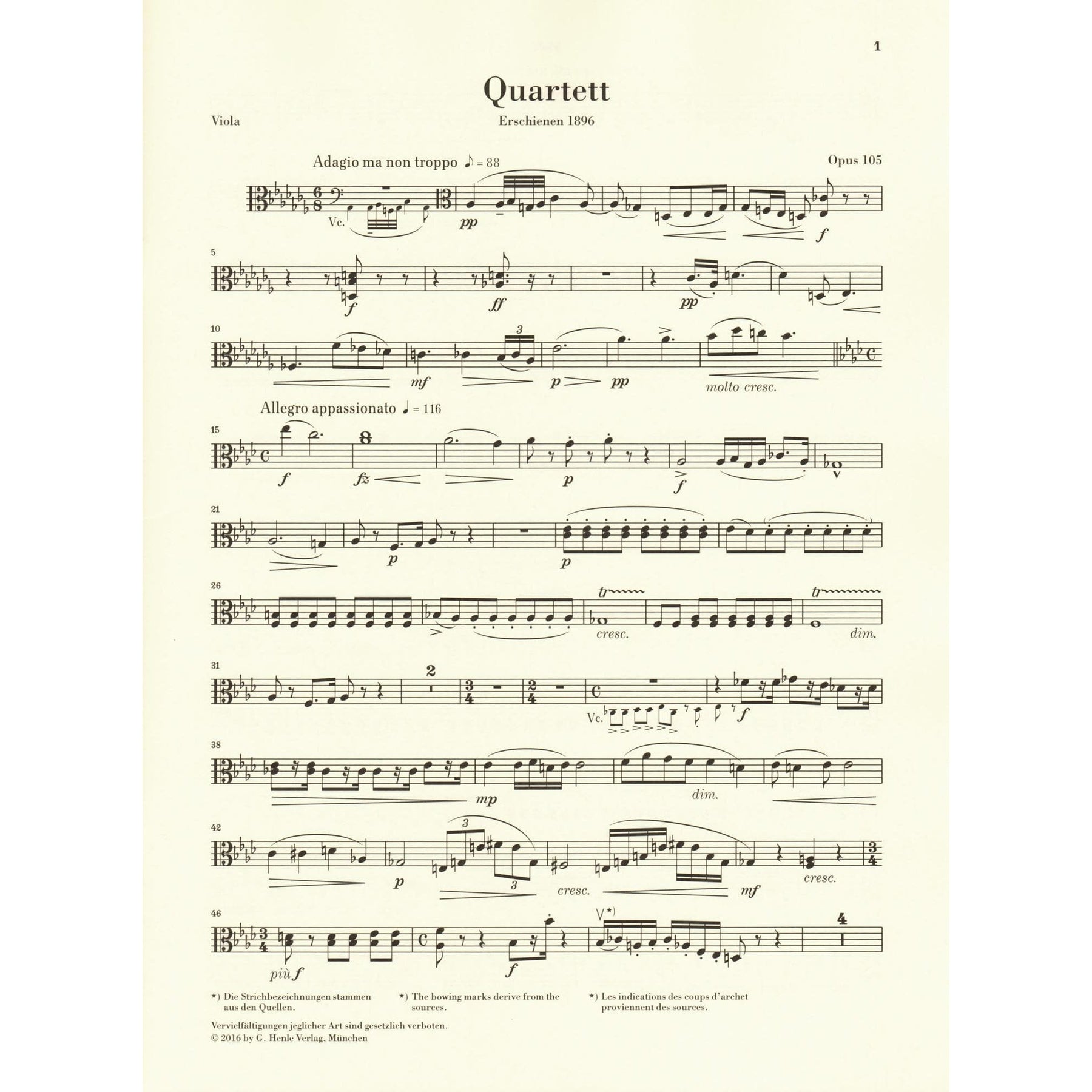 Dvorak, Antonin - String Quartet in A-flat major, op. 105 - for String Quartet - G. Henle Verlag URTEXT