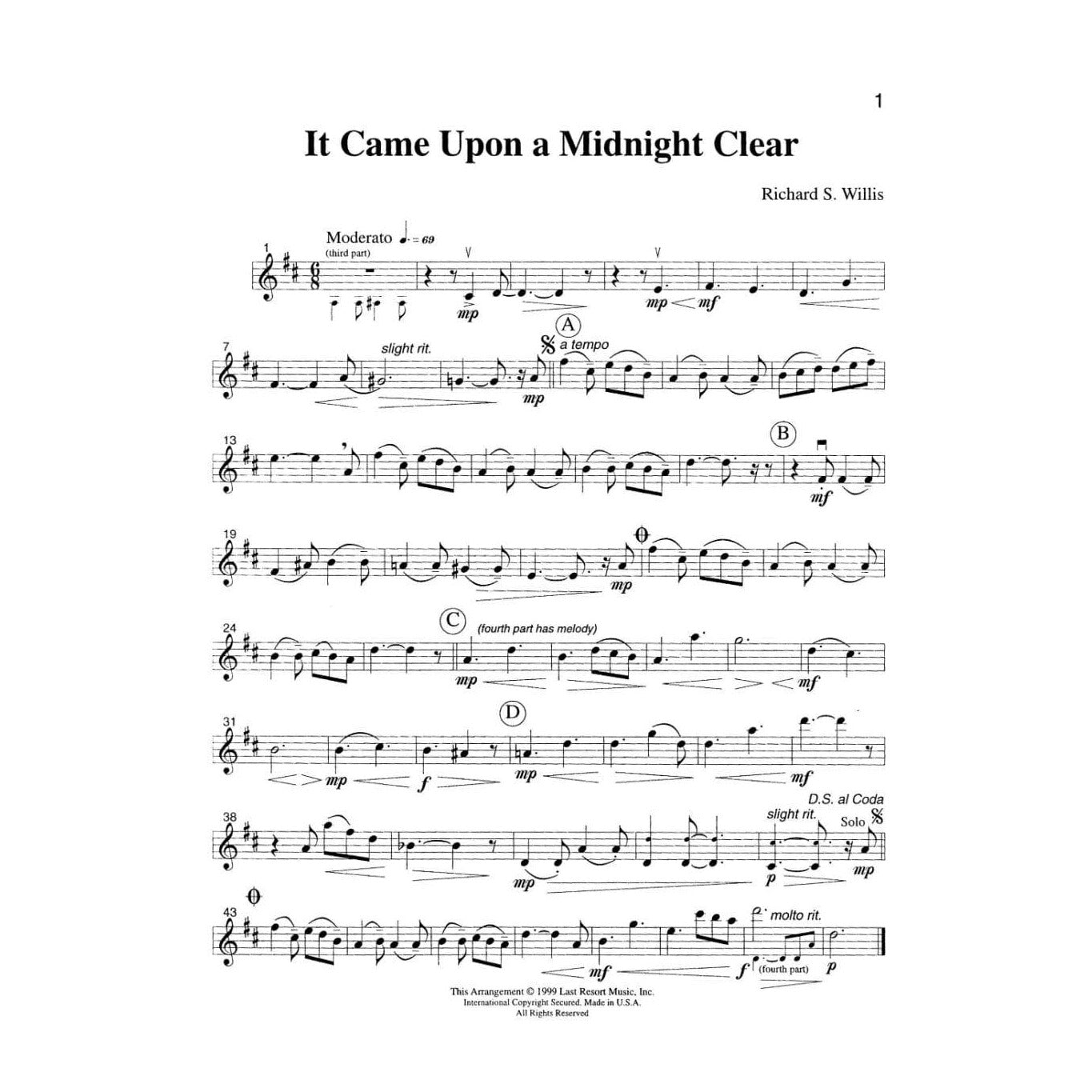 Music for Four: Traditional Christmas Favorites - Part 1 (Violin/Oboe/Flute) - arranged by Daniel Kelley - Last Resort Music