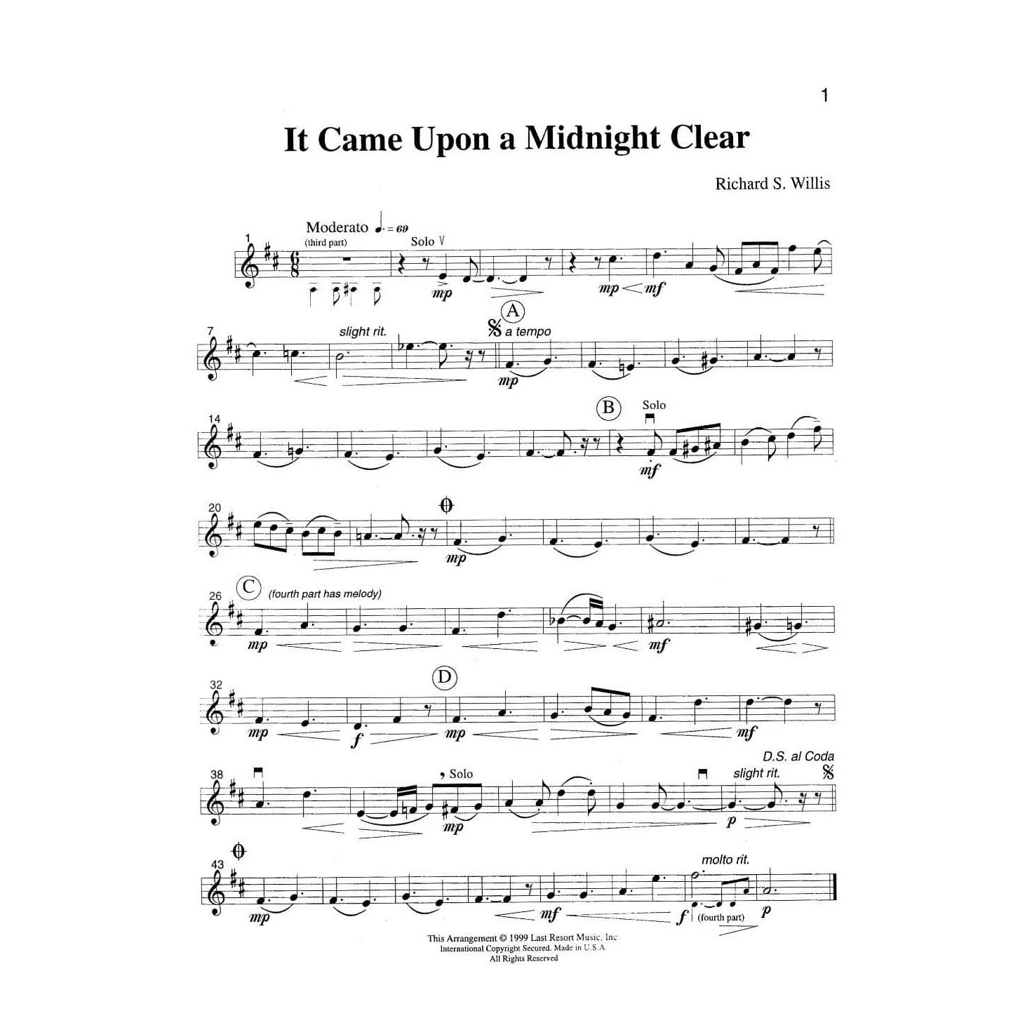 Music for Four: Traditional Christmas Favorites - Part 2 (Violin/Oboe/Flute) - arranged by Daniel Kelley - Last Resort Music