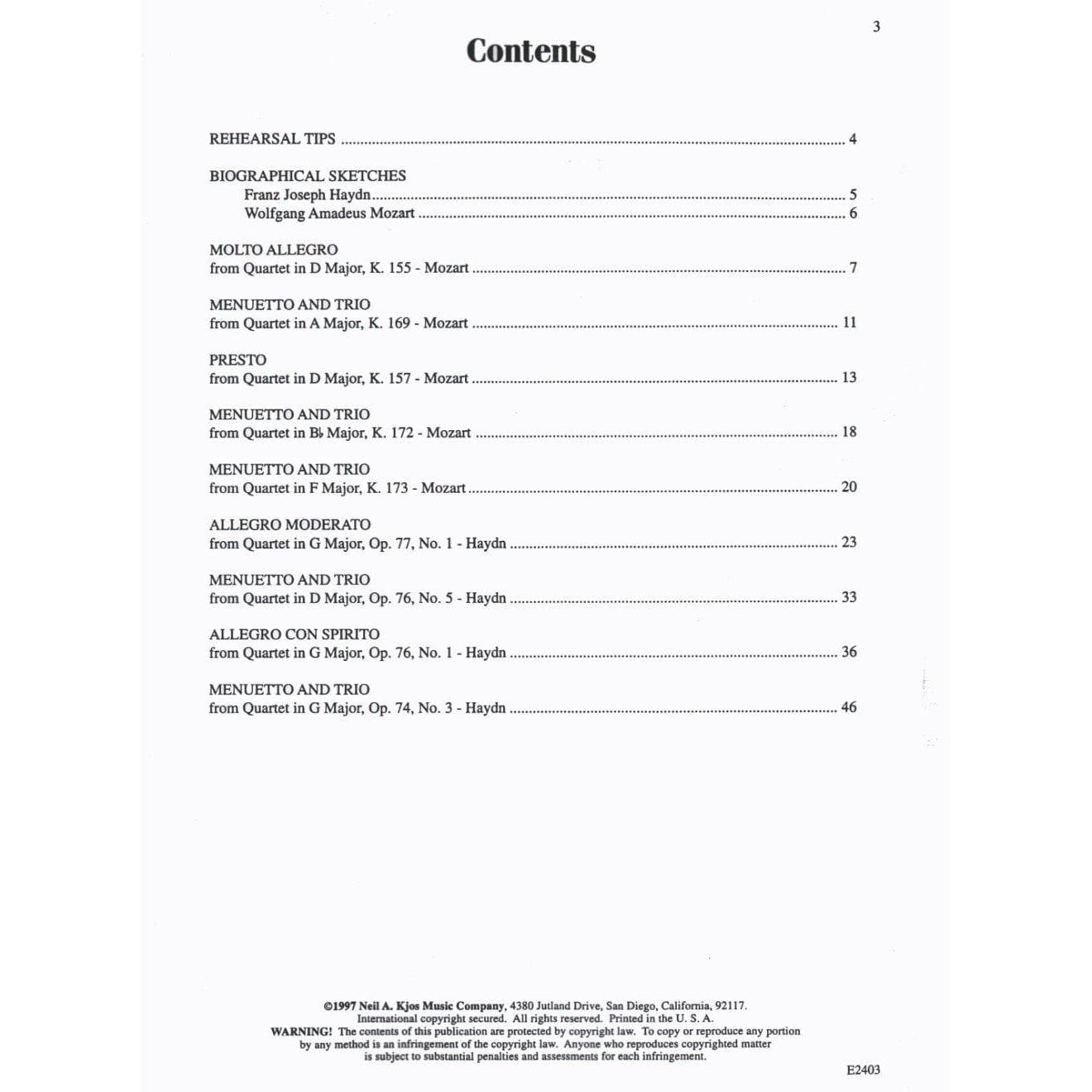 O'Reilly, Sally - Slected String Quartet Movements Volume 1 Published by Neil A Kjos Music Company