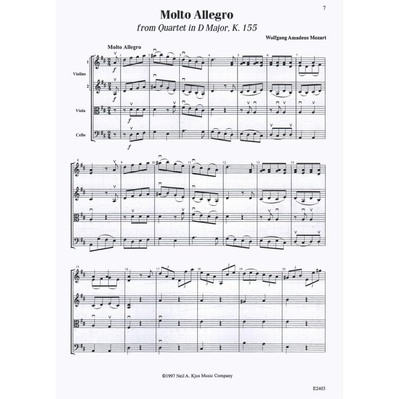 O'Reilly, Sally - Slected String Quartet Movements Volume 1 Published by Neil A Kjos Music Company