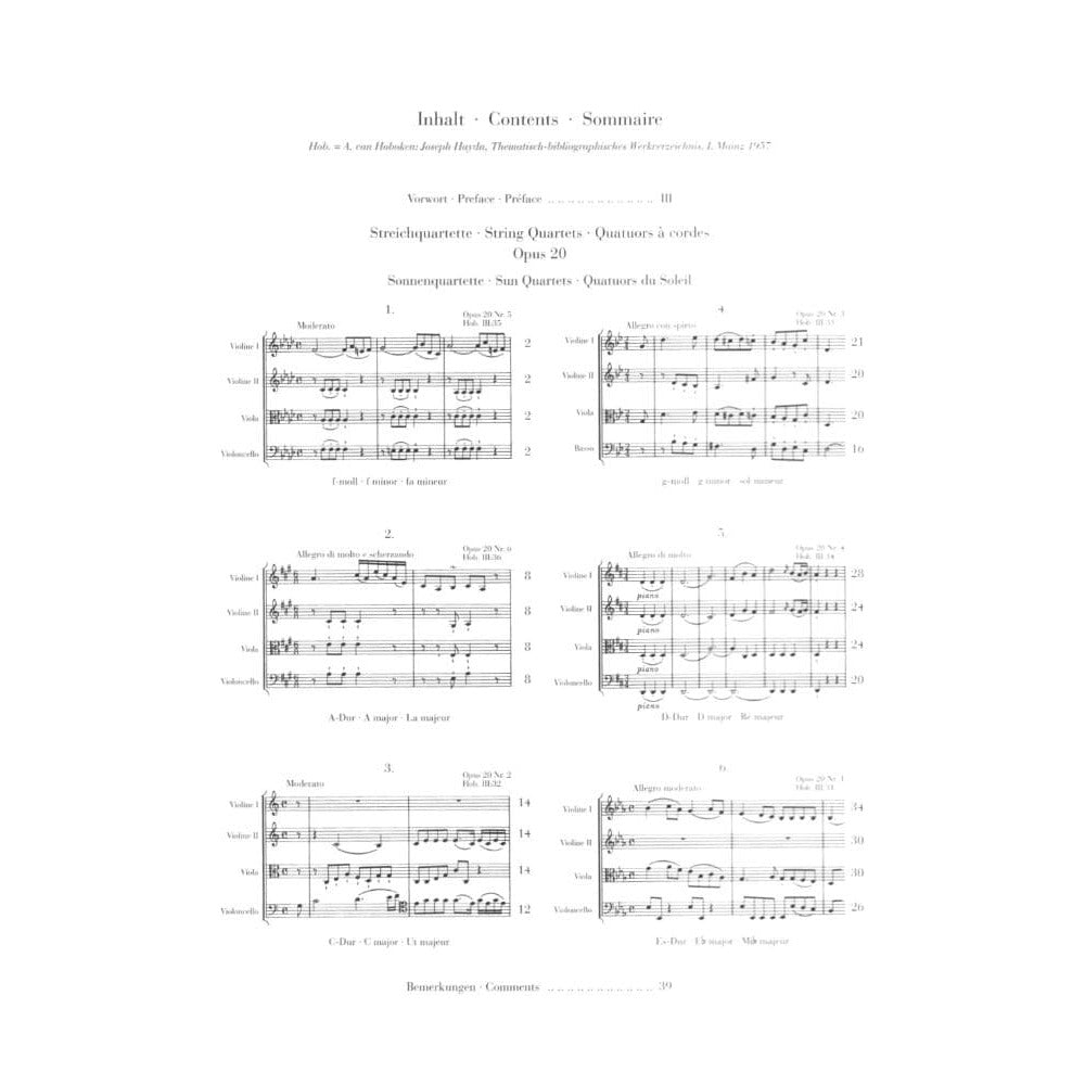 Haydn, Franz Joseph - String Quartets, Volume 4: Op 20 - edited by Georg Feder and Sonja Gerlach - G Henle Verlag URTEXT