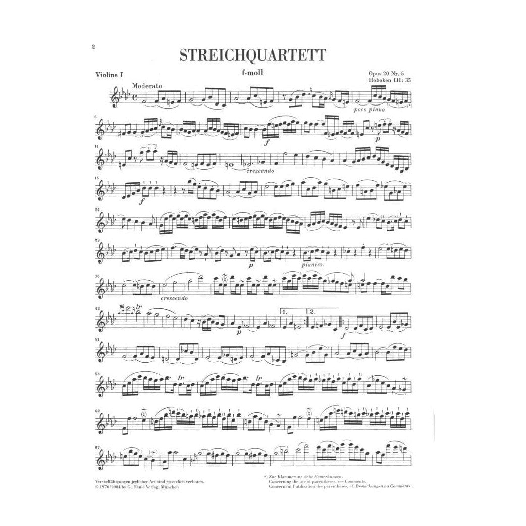 Haydn, Franz Joseph - String Quartets, Volume 4: Op 20 - edited by Georg Feder and Sonja Gerlach - G Henle Verlag URTEXT
