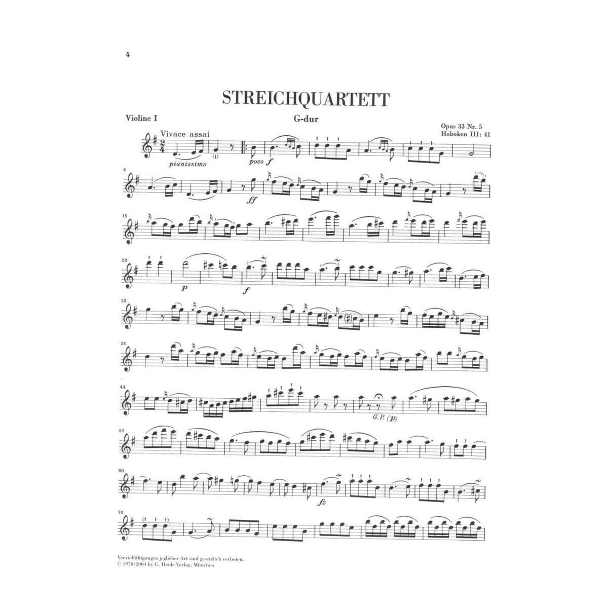 Haydn, Franz Joseph - String Quartets, Volume 5: Op 33 - edited by Georg Feder and Sonja Gerlach - G Henle Verlag URTEXT
