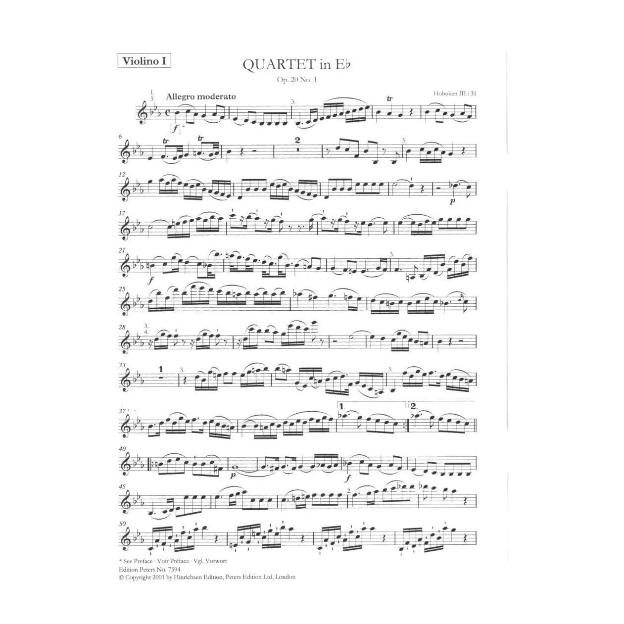 Haydn, Franz Joseph - 6 String Quartets, Op 20 - Two Violins, Viola, and Cello - Score and Parts - edited by Simon Rowland-Jones - Edition Peters URTEXT