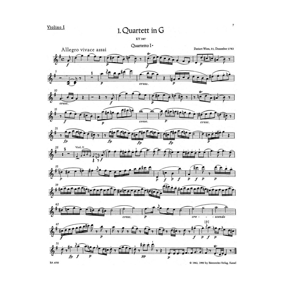Mozart, WA - The Ten Celebrated String Quartets - Two Violins, Viola, and Cello - edited by Ludwig Finscher - Bärenreiter Verlag URTEXT