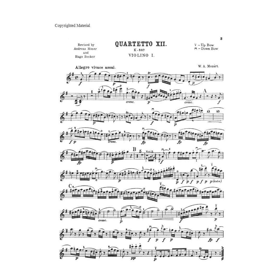 Mozart, WA - Quartets, Volume 1: Ten Famous Quartets - Two Violins, Viola, and Cello - edited by Andreas Moser and Hugo Becker - Kalmus Edition