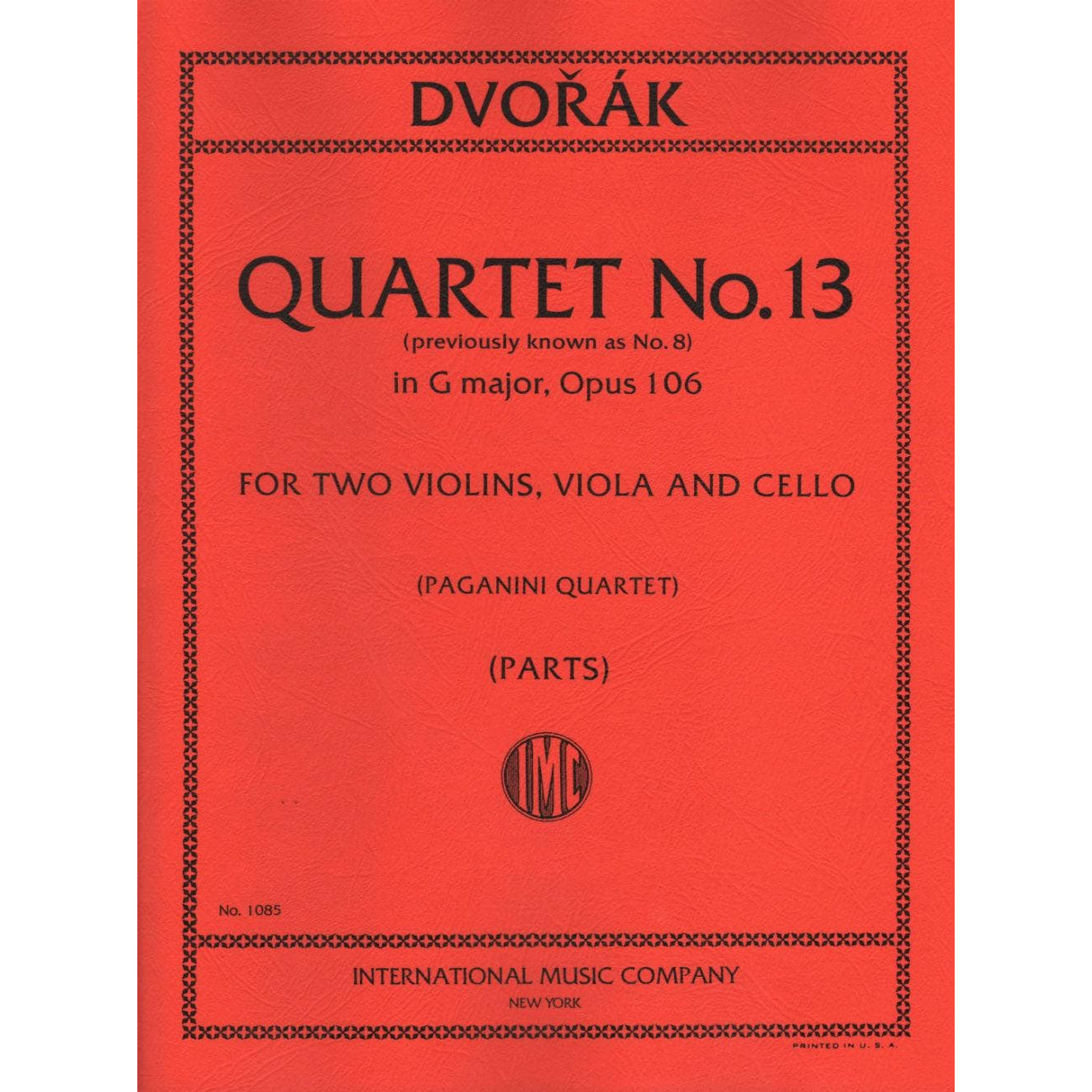 Dvorák, Antonín - Quartet No 13 in G Major, Op 106 - Two Violins, Viola, and Cello - edited by the Paganini Quartet - International Edition