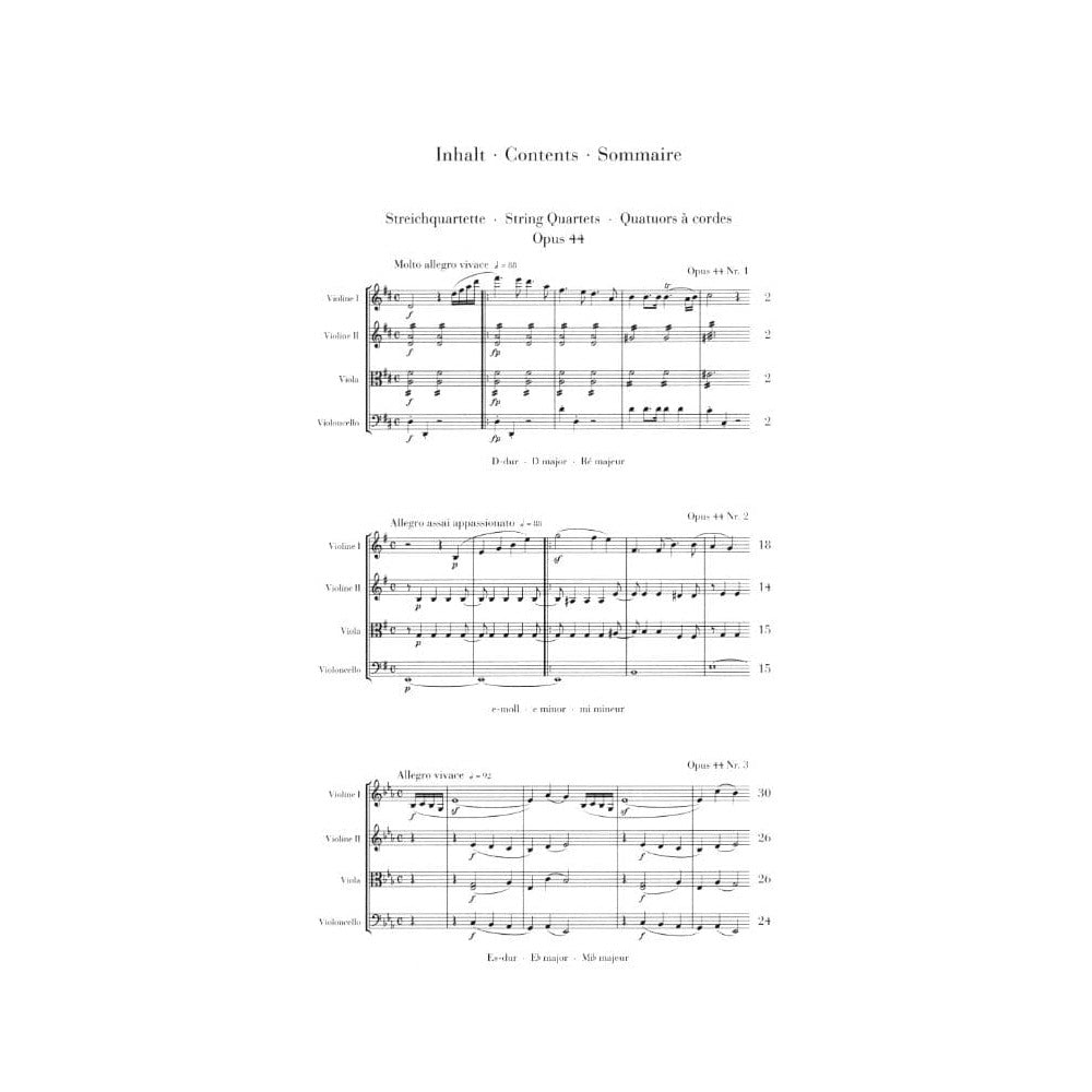 Mendelssohn, Felix - String Quartets, Op 44, Nos 1-3 - Two Violins, Viola, and Cello - G Henle Verlag URTEXT