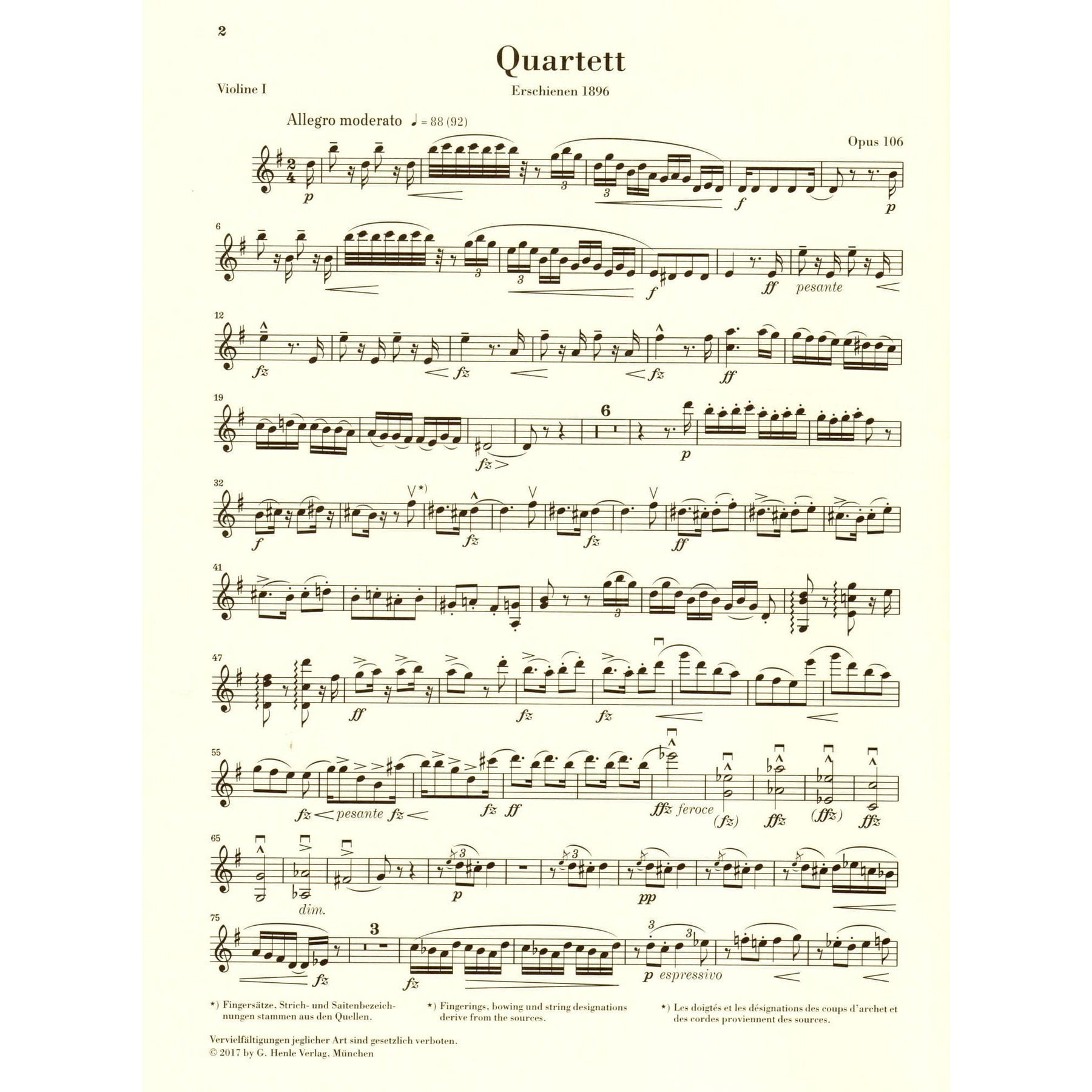Dvorak, Antonin - String Quartet in G major - Opus 106 - Parts Only - Edited by Peter Jost - G Henle Verlag URTEXT