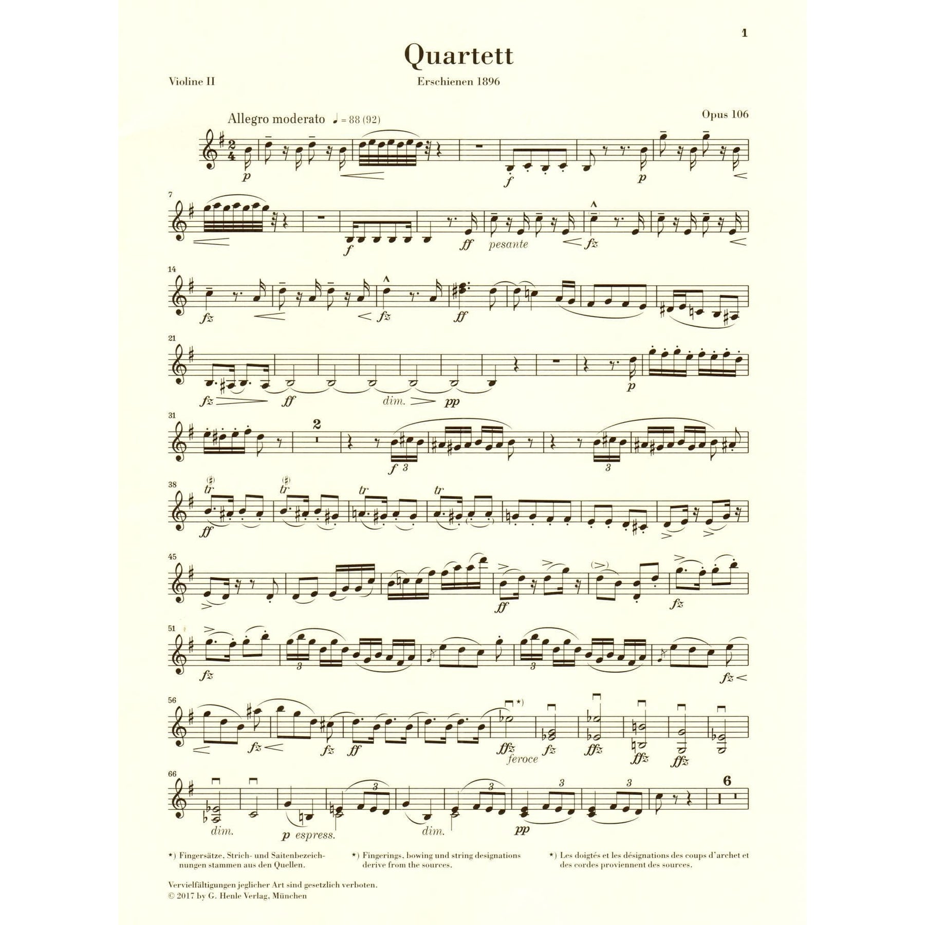 Dvorak, Antonin - String Quartet in G major - Opus 106 - Parts Only - Edited by Peter Jost - G Henle Verlag URTEXT