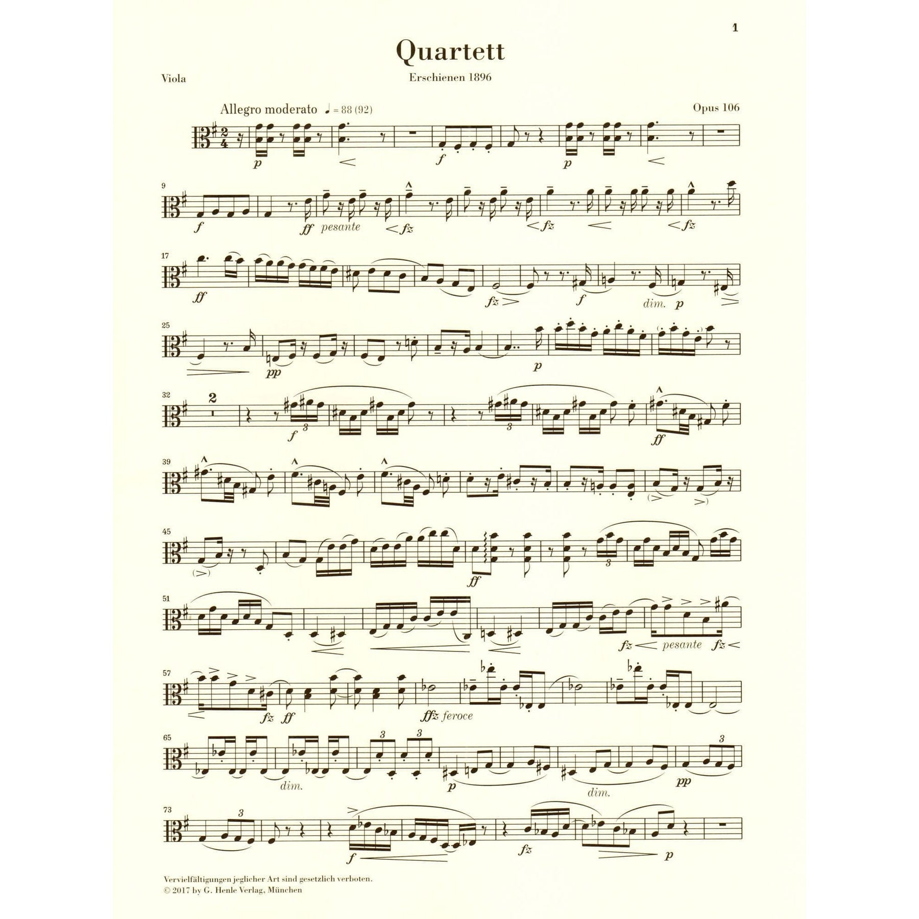 Dvorak, Antonin - String Quartet in G major - Opus 106 - Parts Only - Edited by Peter Jost - G Henle Verlag URTEXT