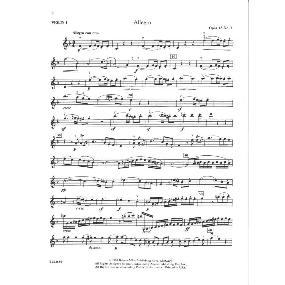 Beethoven, Ludwig - The Best of Beethoven - for String Quartet or String Orchestra - Violin 1 part - edited by Paul Paradise - Belwin-Mills Publishing