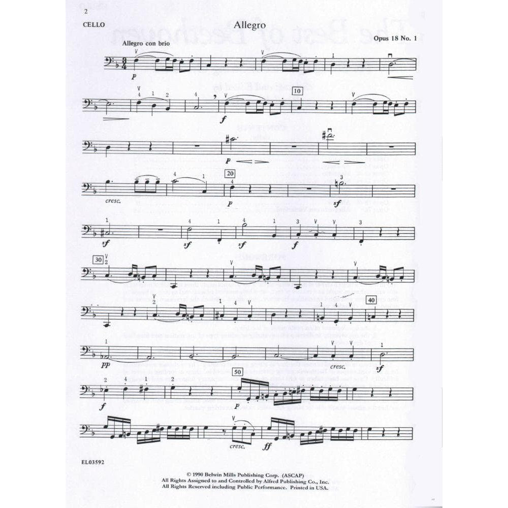 Beethoven, Ludwig - The Best of Beethoven - for String Quartet or String Orchestra - Cello part - edited by Paul Paradise - Belwin-Mills Publishing
