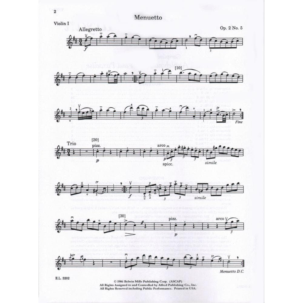 Haydn, Franz Joseph - The Best of Haydn - for String Quartet or Orchestra - Violin 1 part - edited by Samuel Applebaum and Paul Paradise - Belwin-Mills Publishing