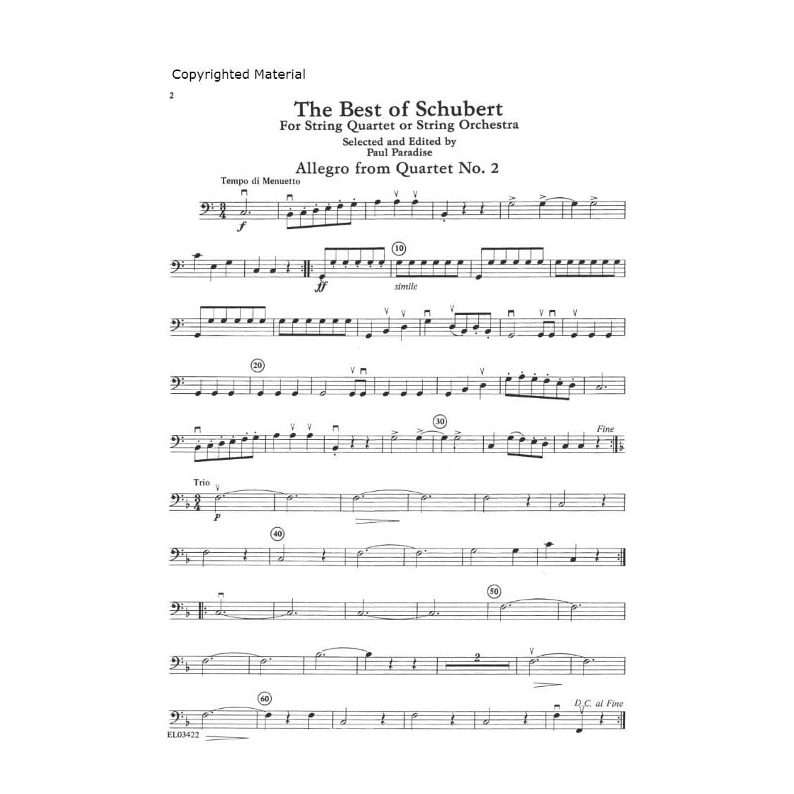 Schubert, Franz - The Best of Schubert - for String Quartet or String Orchestra - Bass part - edited by Paul Paradise - Belwin-Mills Publishing