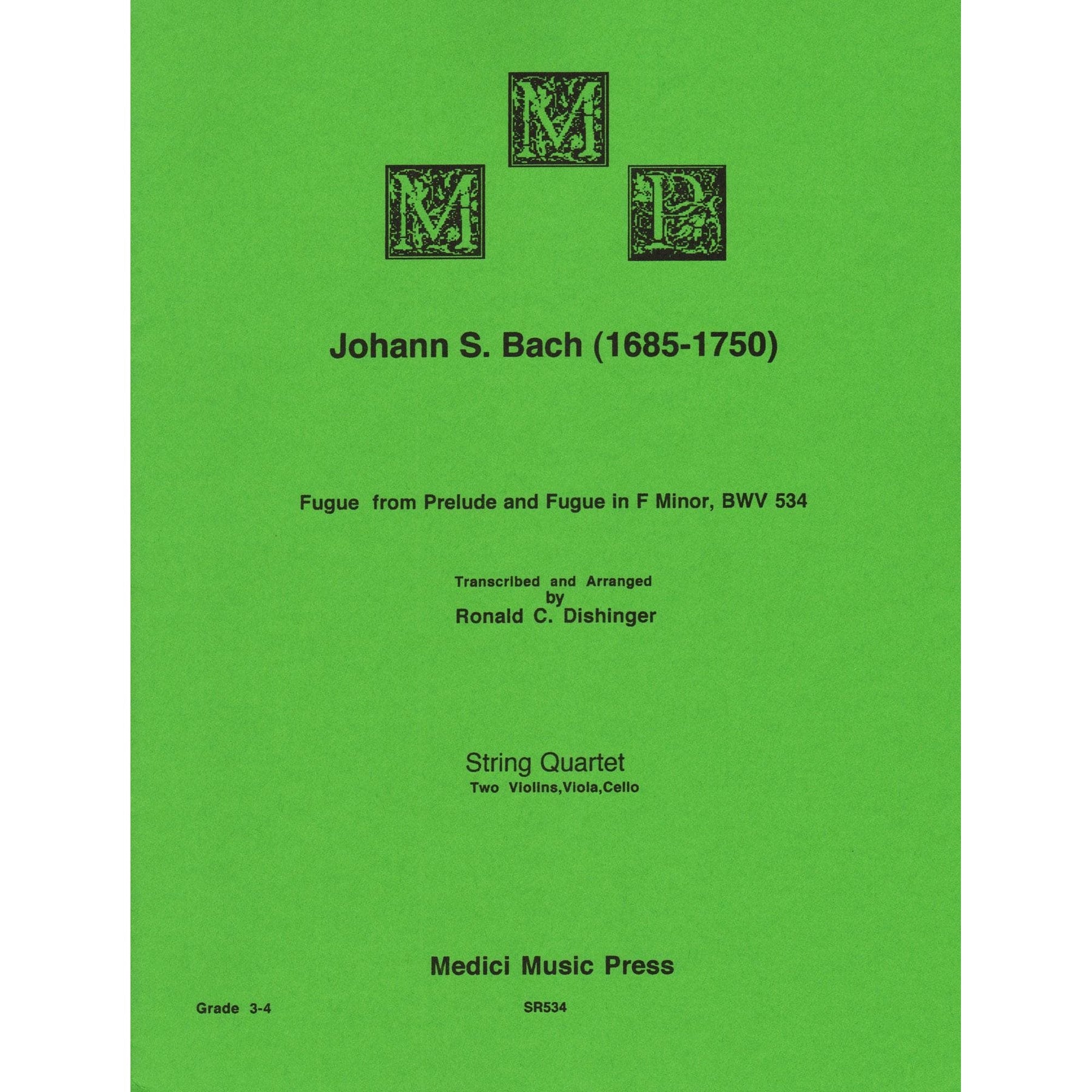 Bach, J.S. - Fugue from Prelude and Fugue (BWV 534) - for String Quartet - arranged by Dishinger - Medici Music Press