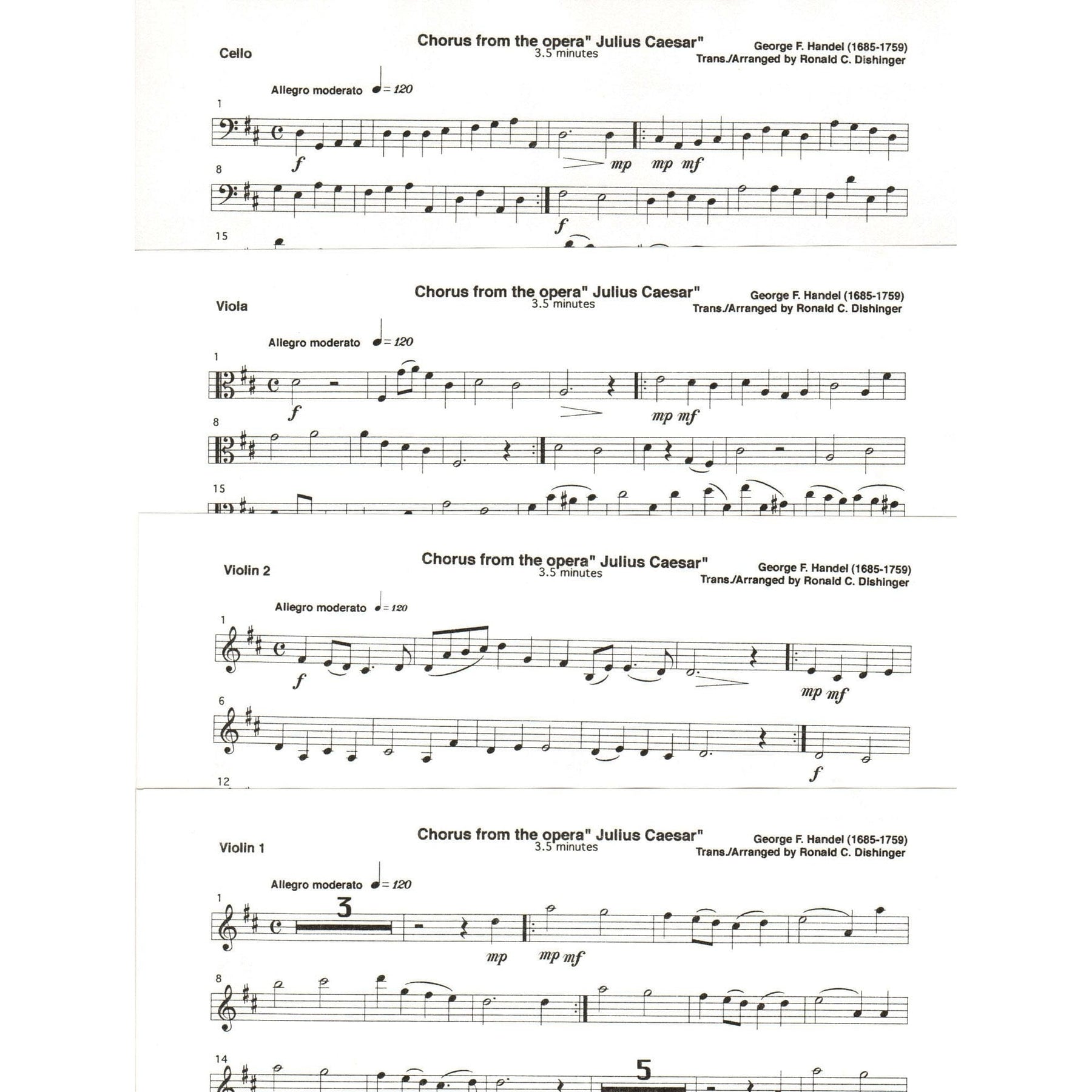 Handel, George Friderich - Chorous from "Julius Caesar" - for String Quartet - arranged by Ronald C. Dishinger - Medici Music Press