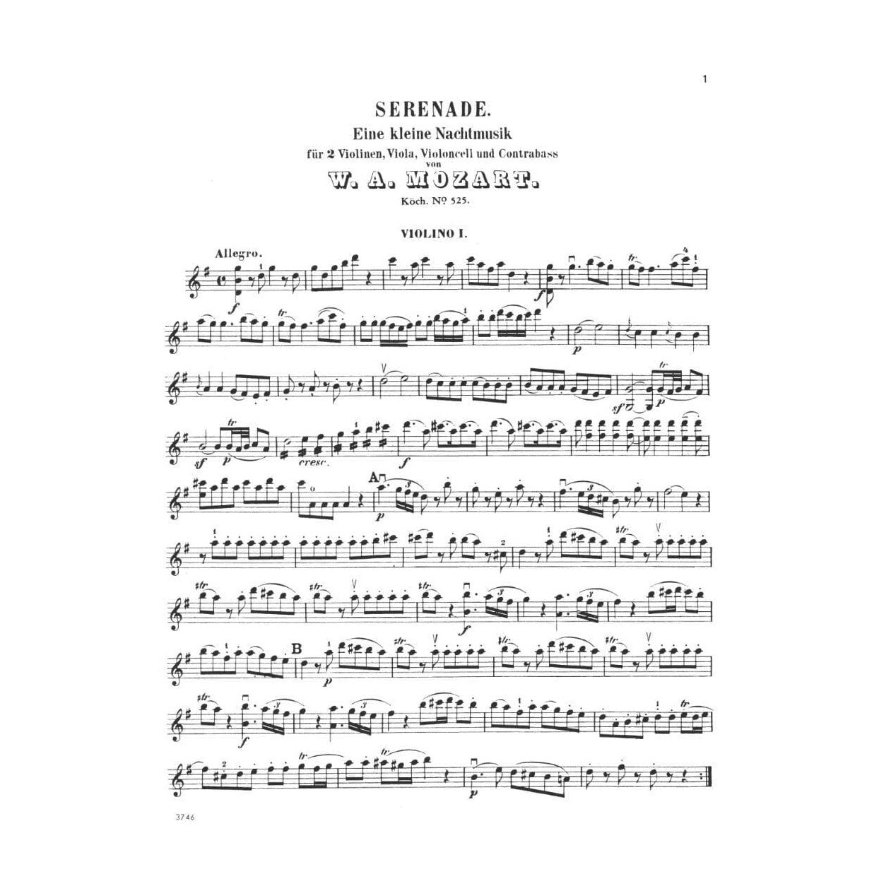 Mozart, WA - Eine Kleine Nachtmusik, K 525 - String Quartet - Score and Parts - Kalmus Edition