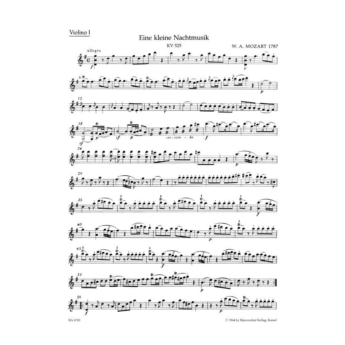 Mozart, WA - Eine Kleine Nachtmusik, K 525 - String Quartet - edited by Karl Heinz Füssl and Ernst Fritz Schmid - Bärenreiter Verlag URTEXT