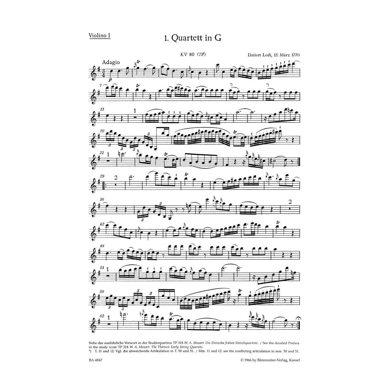 Mozart, WA - 13 Early String Quartets, Volume 1: Nos 1-4 (K 80, 155-157) - Two Violins, Viola, and Cello - Bärenreiter Verlag URTEXT