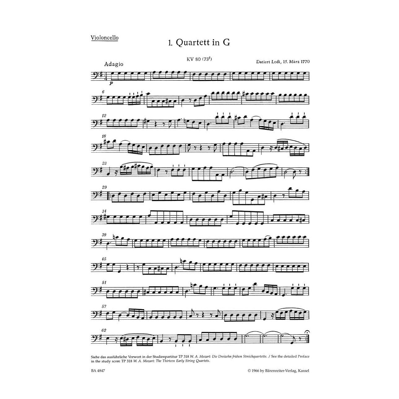 Mozart, WA - 13 Early String Quartets, Volume 1: Nos 1-4 (K 80, 155-157) - Two Violins, Viola, and Cello - Bärenreiter Verlag URTEXT