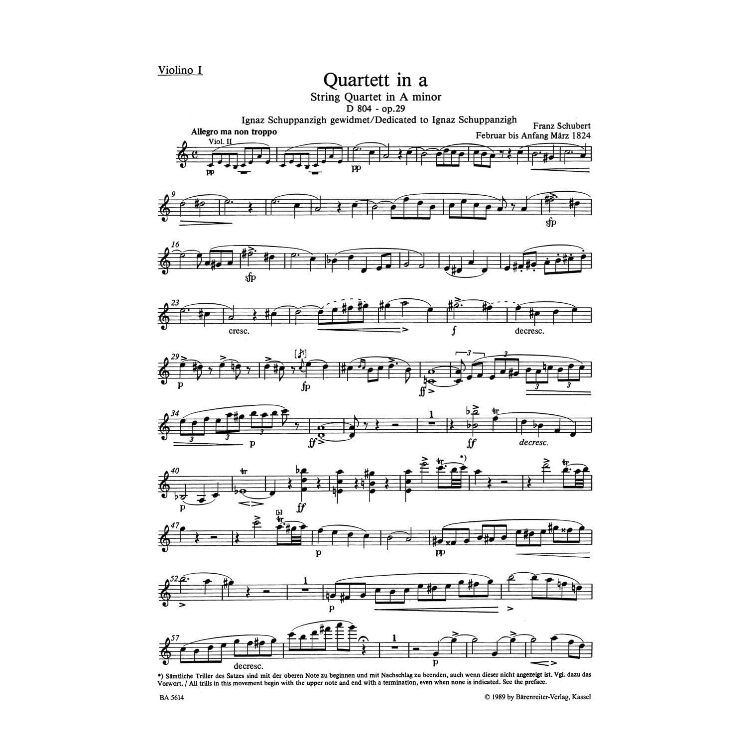 Schubert, Franz - Quartets in a minor and c minor URTEXT Published by Barenreiter Verlag