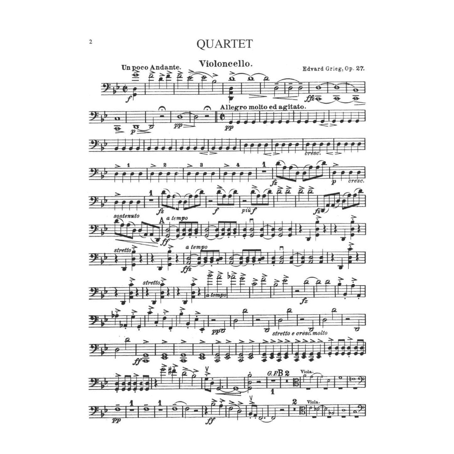 Grieg, Edvard - Quartet No 1 in g minor, Op 27 - Two Violins, Viola, and Cello - Kalmus Edition