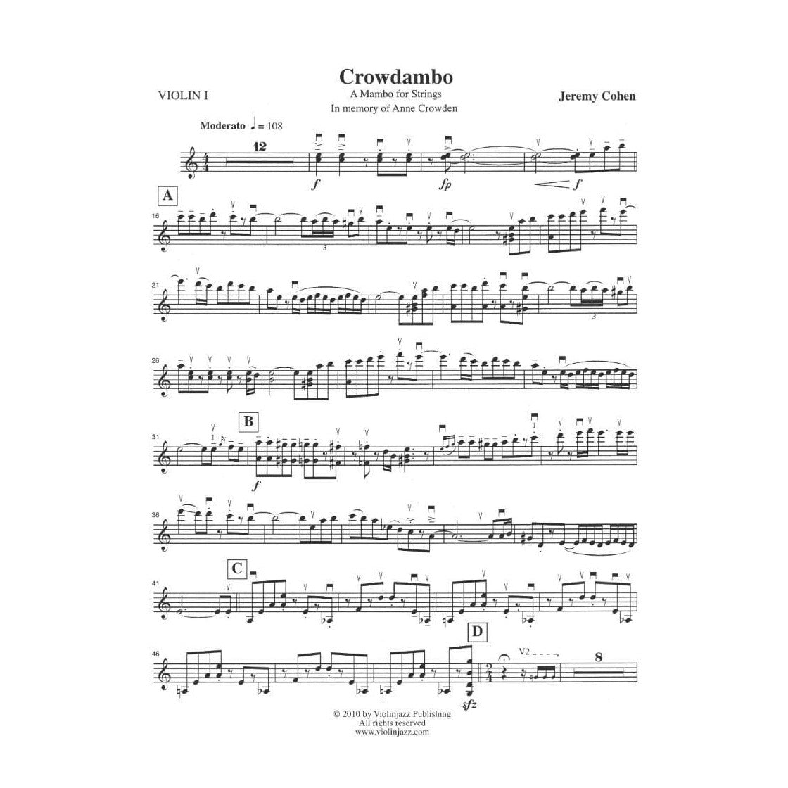 Cohen, Jeremy - Crowdambo for String Quartet - Violinjazz Editions