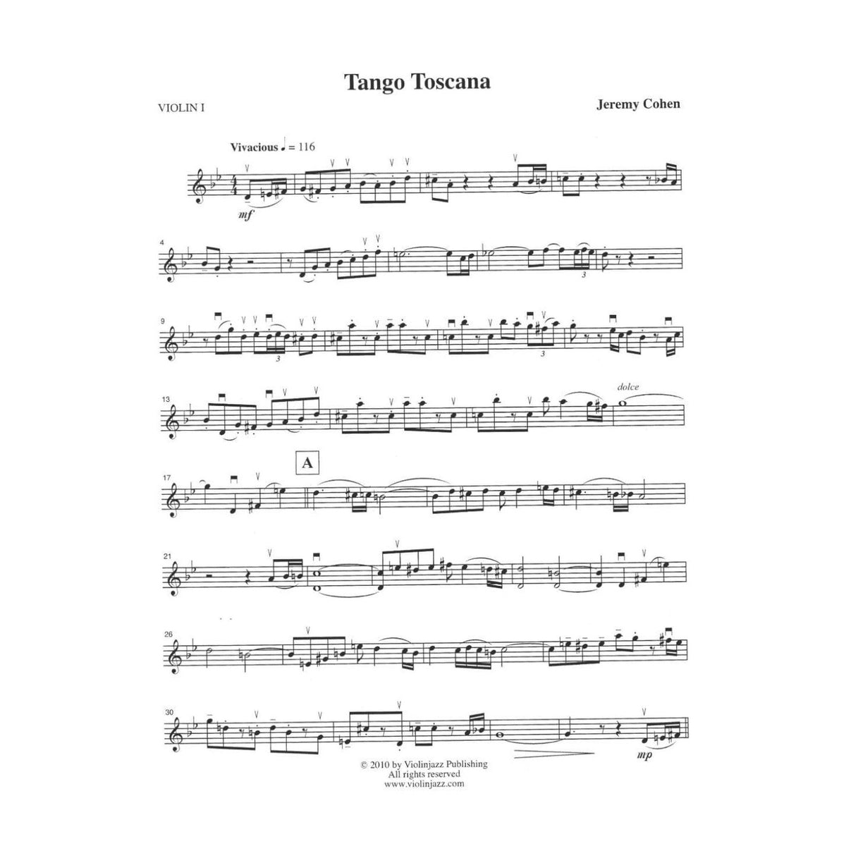 Cohen, Jeremy - Tango Toscana for String Quartet Violinjazz Editions