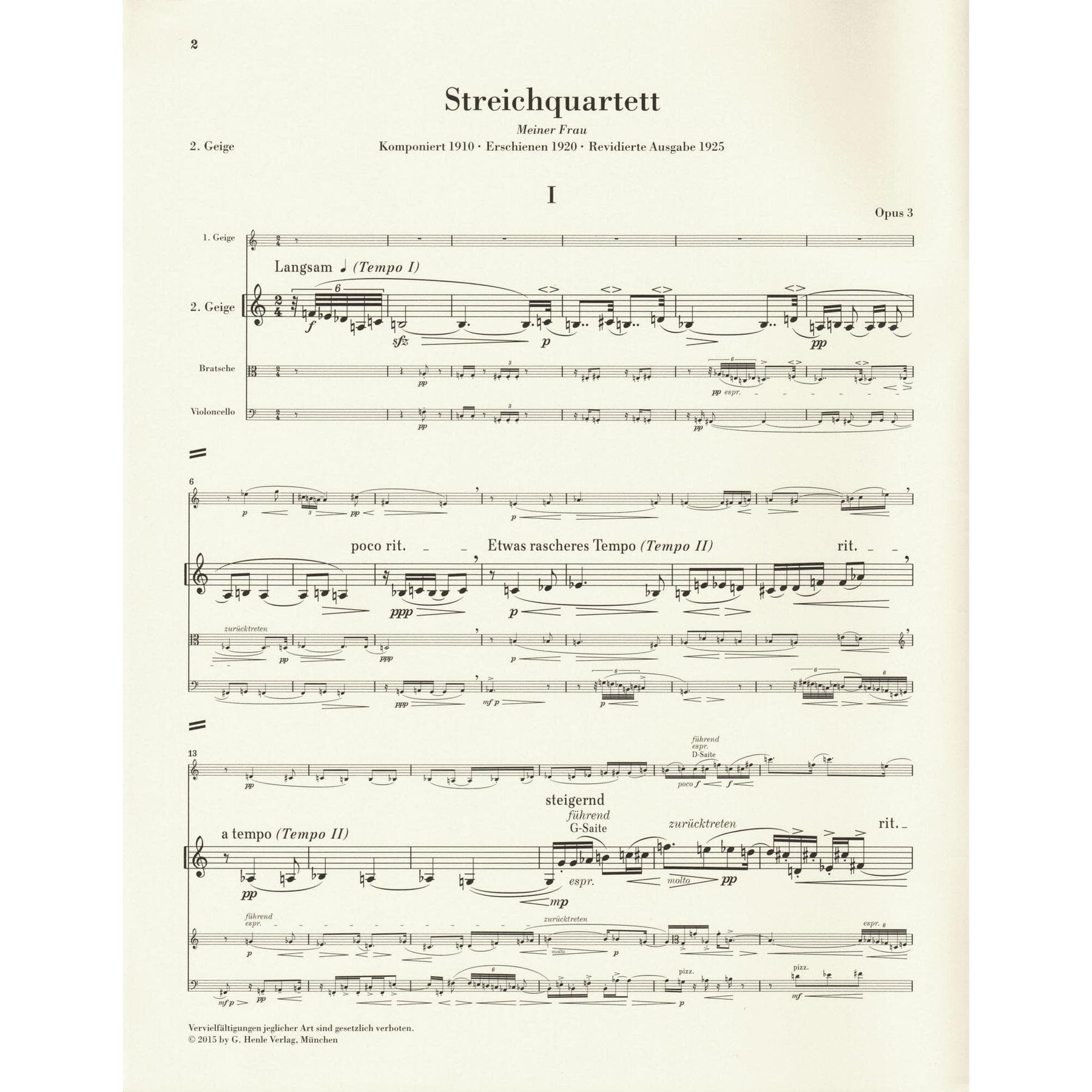 Berg, Alban - String Quartet, Op. 3 - with Parts in Score Form - edited by Ulrich Scheideler - G. Henle Verlag URTEXT
