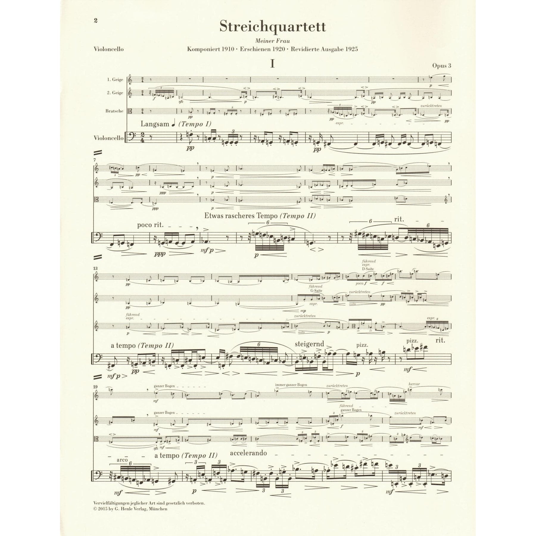 Berg, Alban - String Quartet, Op. 3 - with Parts in Score Form - edited by Ulrich Scheideler - G. Henle Verlag URTEXT