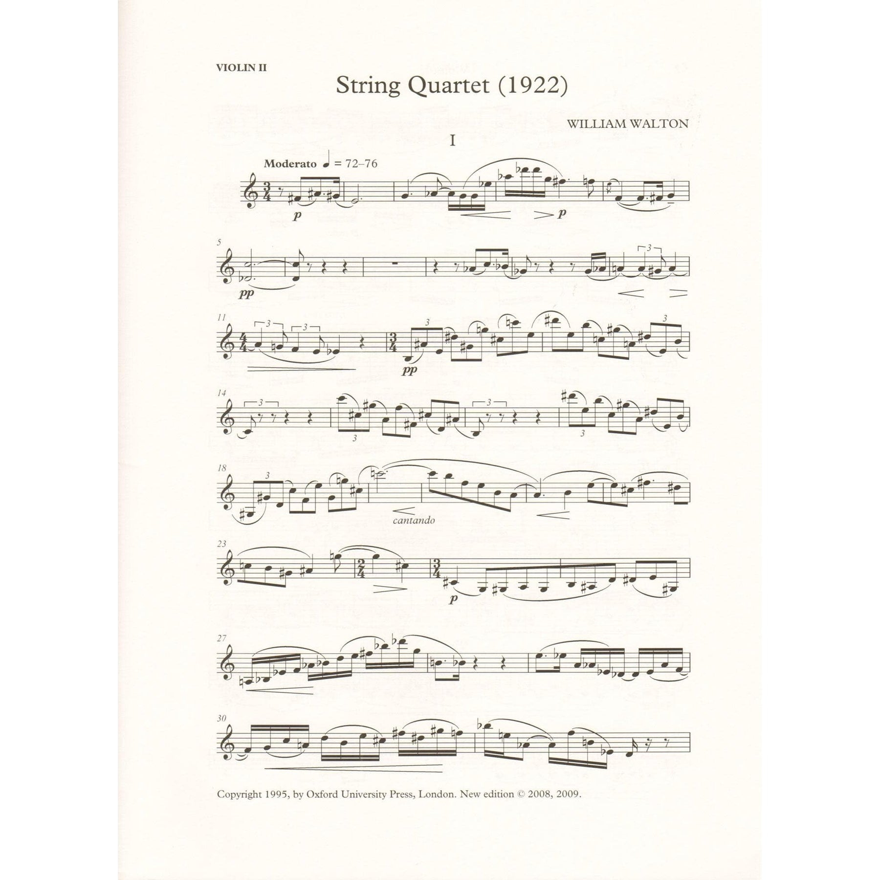 Walton, William - String Quartet (1922) - Set of Parts - edited by Hugh MacDonald - Oxford University Press