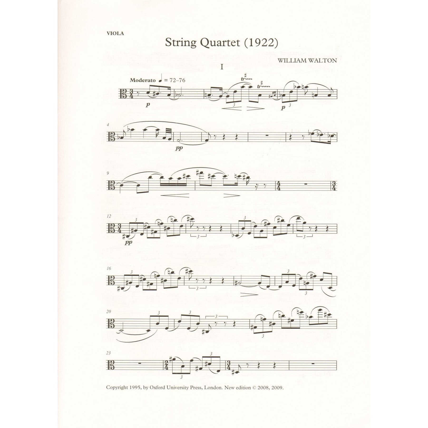 Walton, William - String Quartet (1922) - Set of Parts - edited by Hugh MacDonald - Oxford University Press