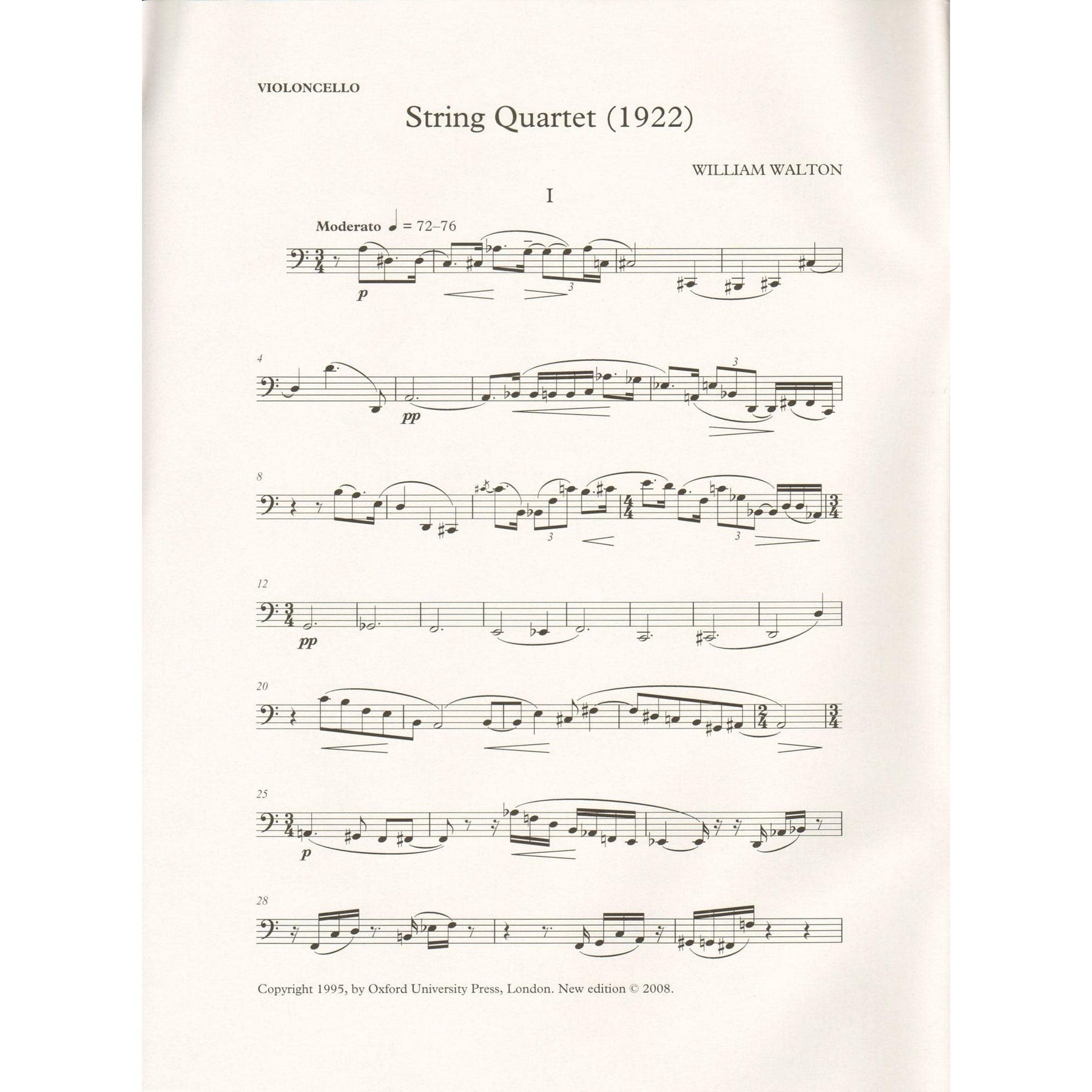 Walton, William - String Quartet (1922) - Set of Parts - edited by Hugh MacDonald - Oxford University Press