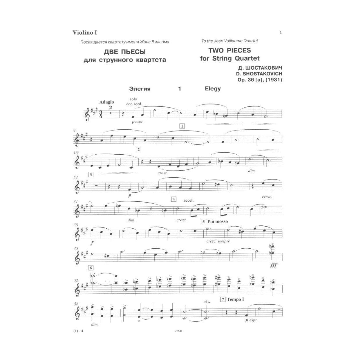 Shostakovich, Dmitri - Two Pieces for String Quartet (1931) - Two Violins, Viola, and Cello - DSCH Edition
