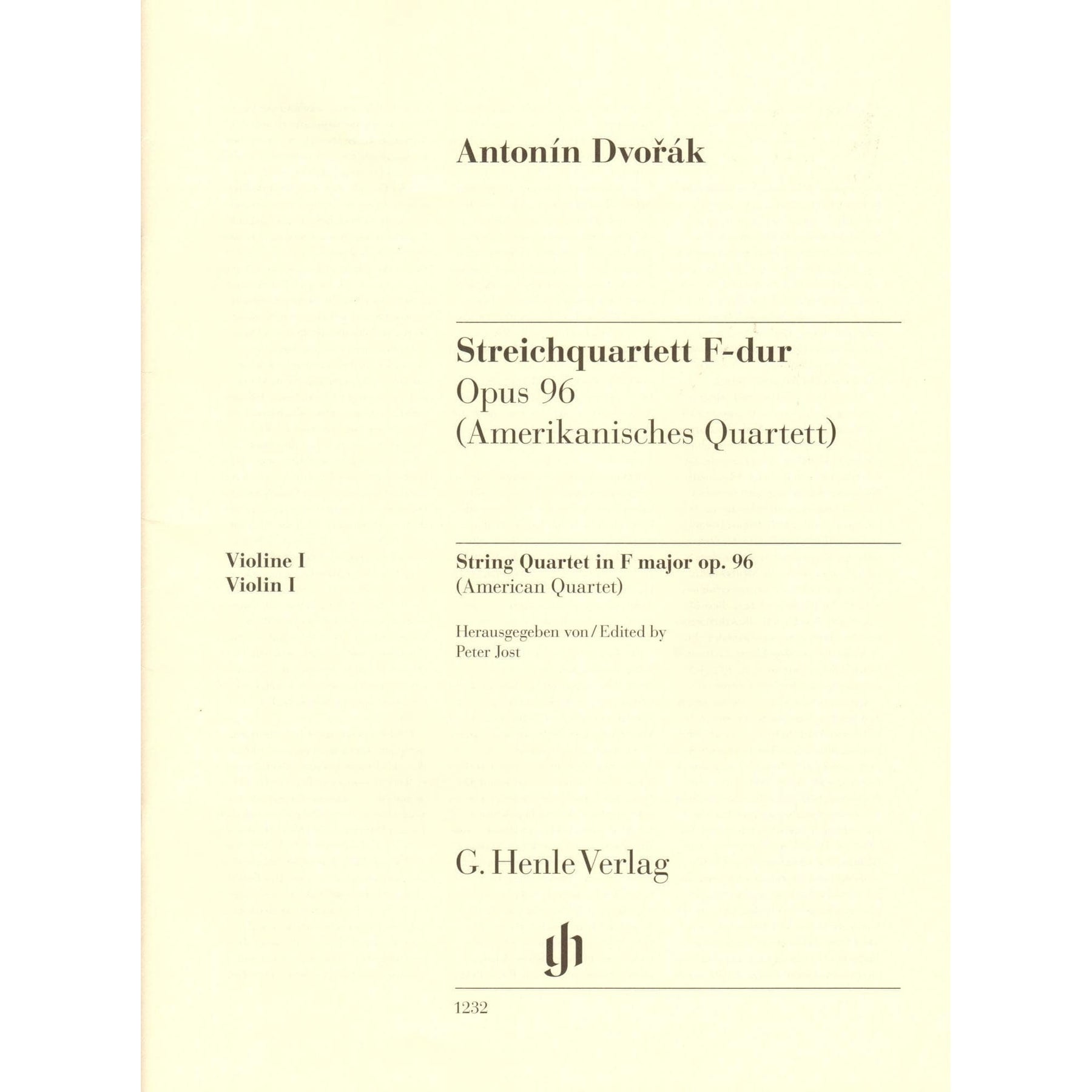 Dvorak, Antonin - String Quartet in F major - Opus 96 - Parts Only - Edited by Peter Jost - G Henle Verlag URTEXT