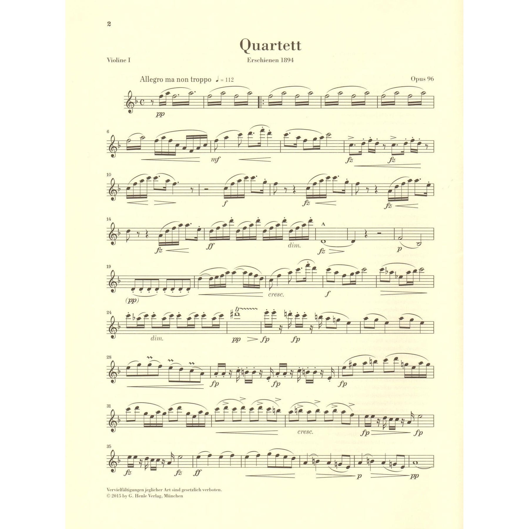 Dvorak, Antonin - String Quartet in F major - Opus 96 - Parts Only - Edited by Peter Jost - G Henle Verlag URTEXT