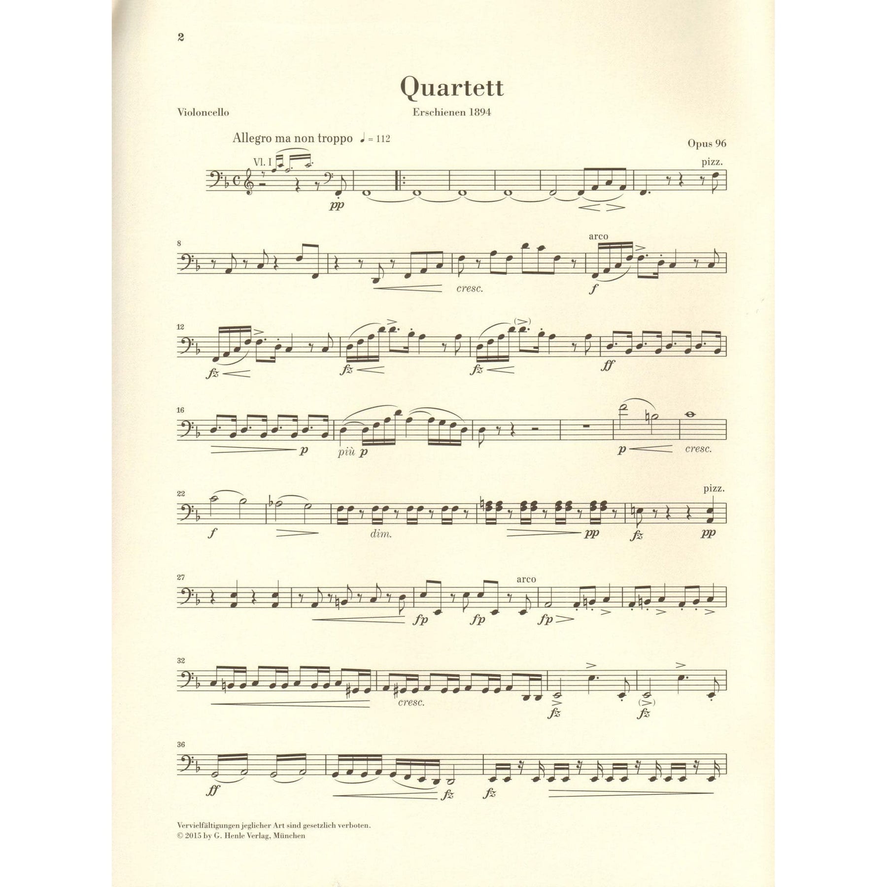 Dvorak, Antonin - String Quartet in F major - Opus 96 - Parts Only - Edited by Peter Jost - G Henle Verlag URTEXT