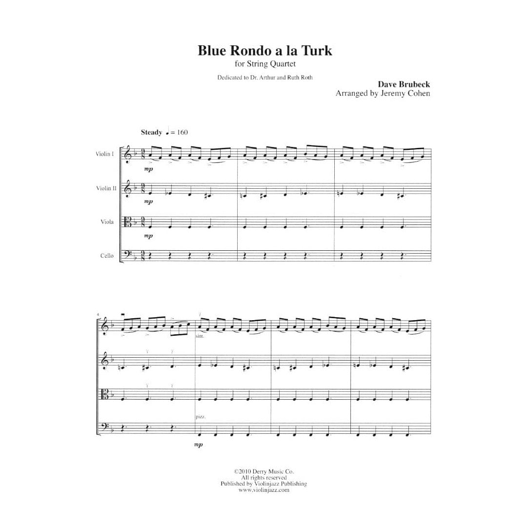 Brubeck, Dave - Blue Rondo a la Turk - String Quartet - arranged by Jeremy Cohen - Violinjazz Editions