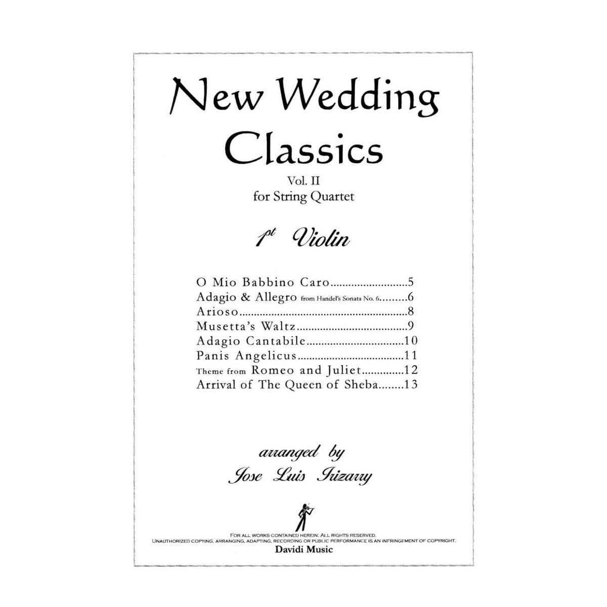 New Wedding Classics for String Quartet, Volume 2 - arranged by José Luis Irizarry - Davidi Music