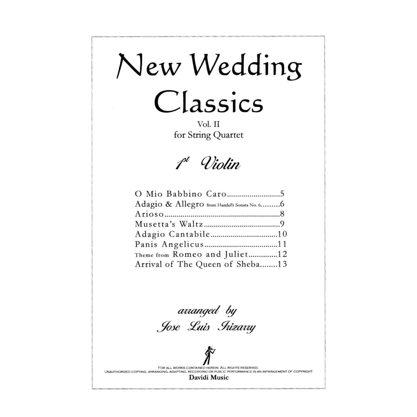 New Wedding Classics for String Quartet, Volume 2 - arranged by José Luis Irizarry - Davidi Music
