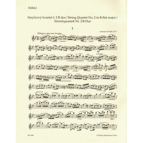 Dvorak, Antonin - String Quartet No. 2 in B-flat Major - Parts Only - edited by Pokorny and Solc - Barenreiter URTEXT