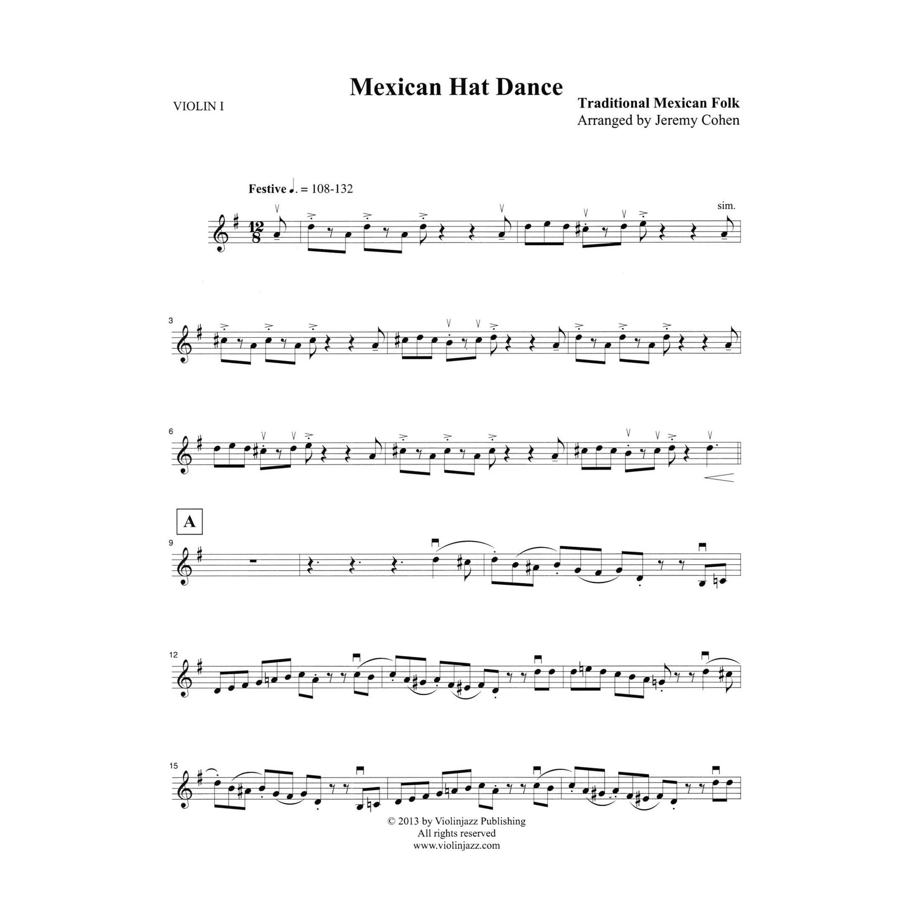 Cohen, Jeremy - Mexican Hat Dance - World Chamber Series - for String Quartet - Violinjazz Editions