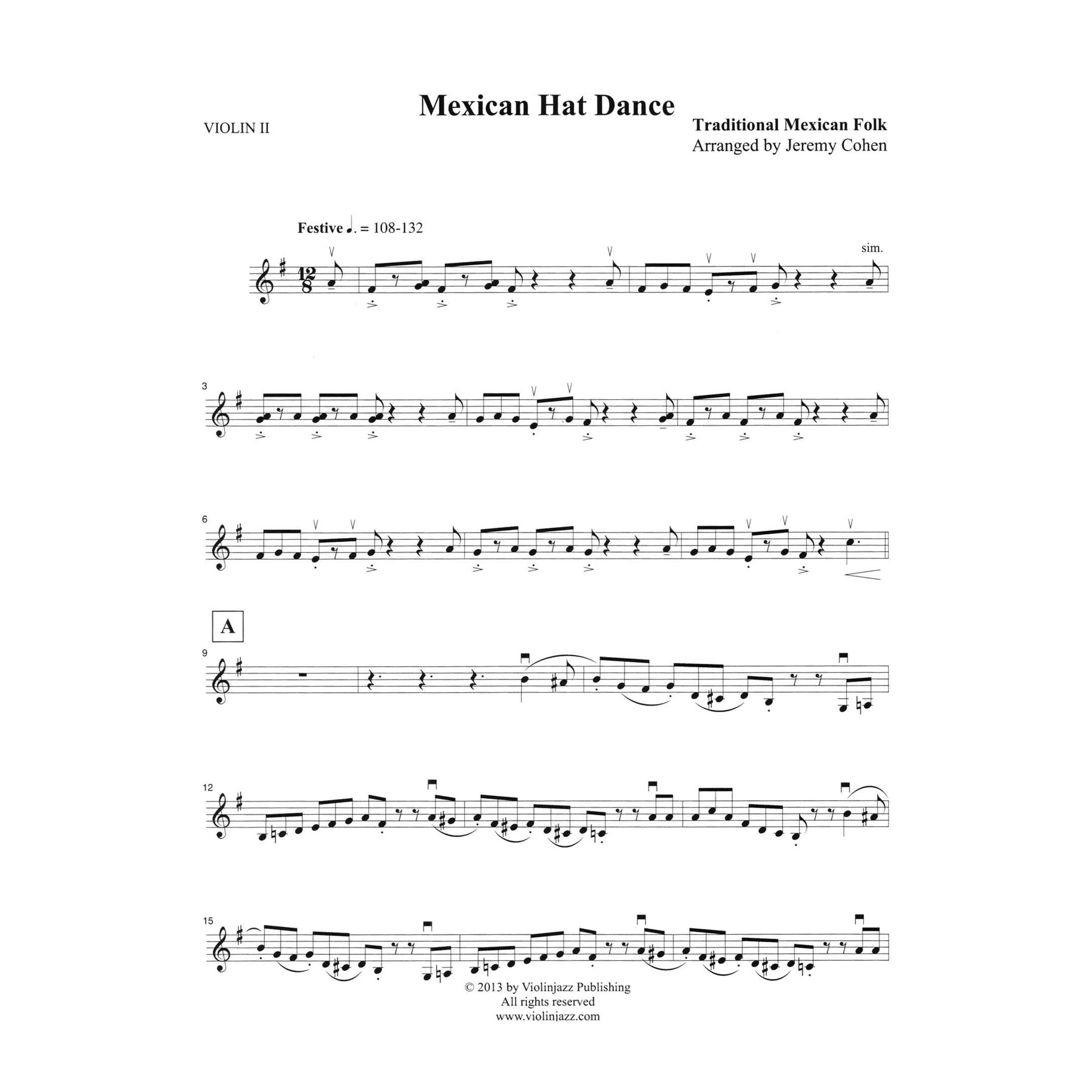 Cohen, Jeremy - Mexican Hat Dance - World Chamber Series - for String Quartet - Violinjazz Editions