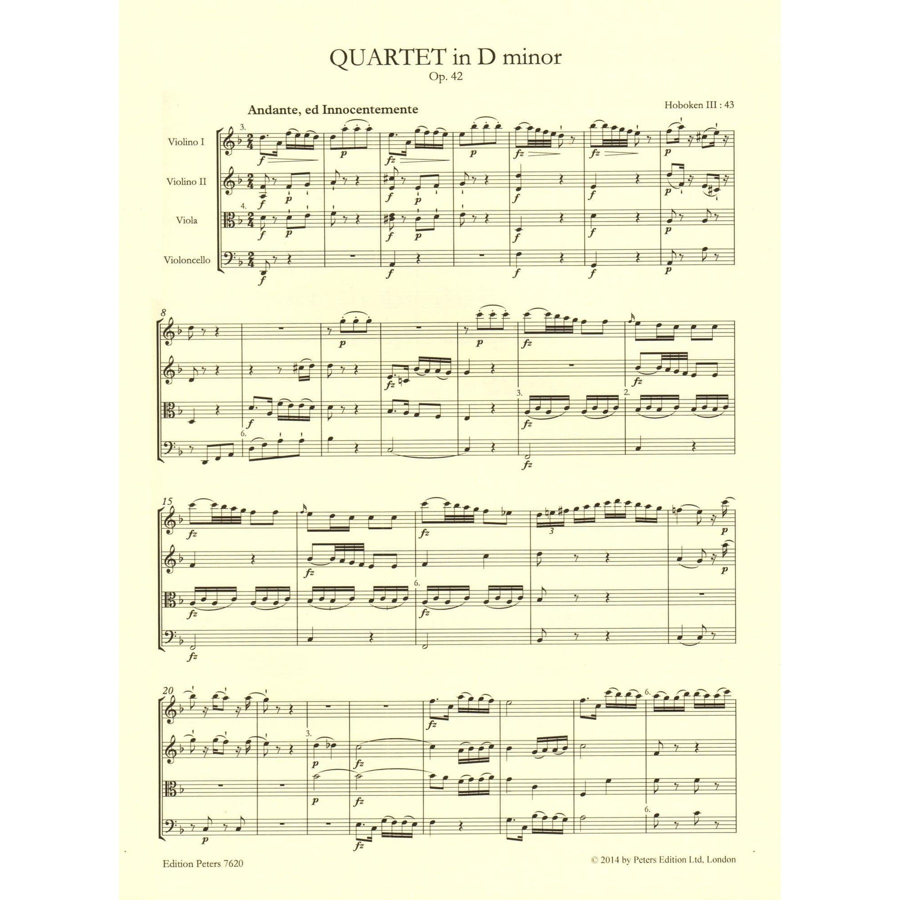 Haydn, Franz Joseph - 4 String Quartets, Op. 42, 77, 103 - Score and Parts - edited by Simon Rowland-Jones - Edition Peters URTEXT